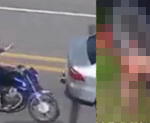 道路で転倒したバイカーにさらなる悲劇、トラックに轢かれぐちゃ