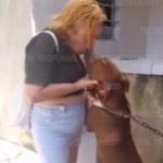 優しいキスではなかった…ピットブルとキスをするまんさん、唇を噛まれる