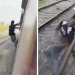 列車から身を乗り出す男、柱にぶつかって強制下車