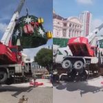 クリスマスツリーを組み立て中にクレーン車が転倒→作業員1人死亡