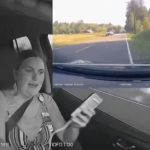 免許返納しろ！車を運転しながらスマホをいじる女、事故る